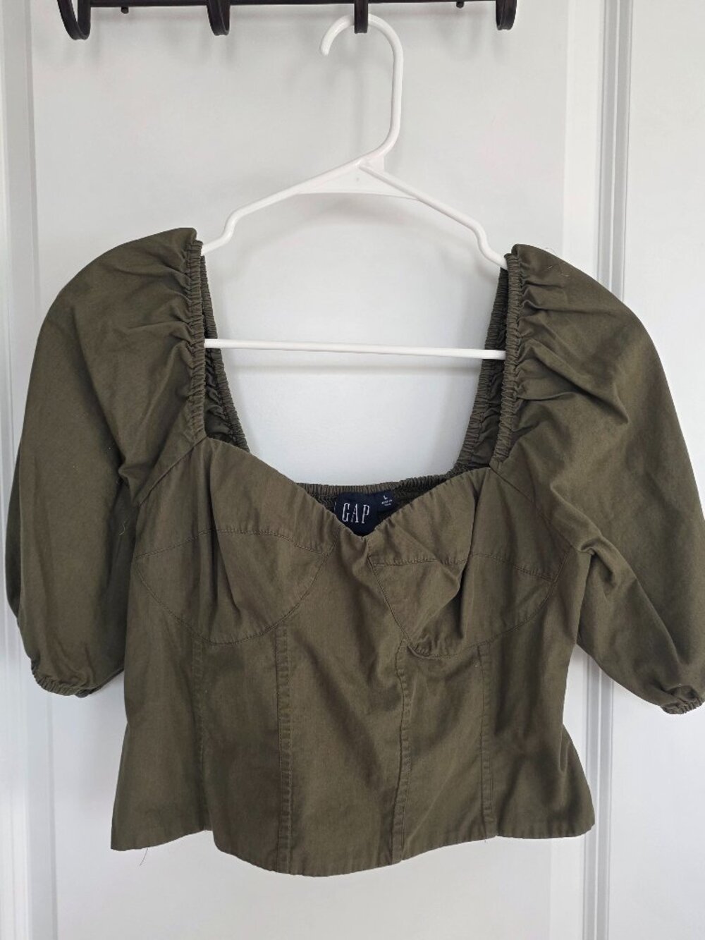 Green Sweetheart Puff Sleeve Crop Top from Gap - Size Large